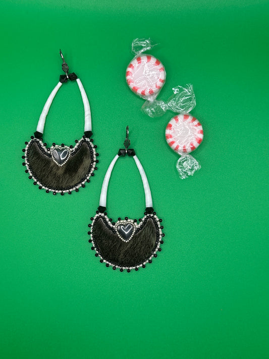 Seal crescents and heart hematite earrings