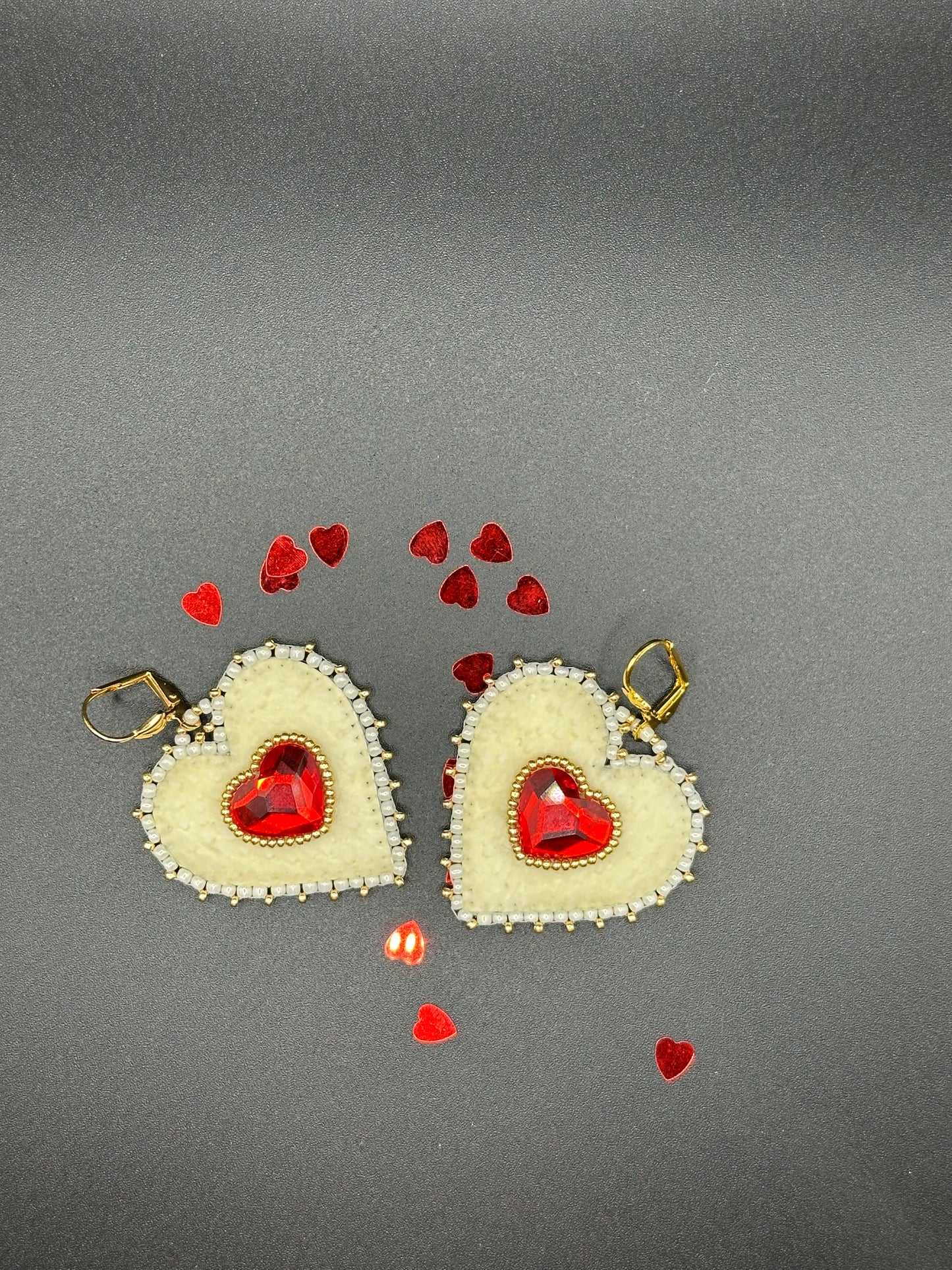 Valentine hearts with pearls halibut skin from Alaska Waters